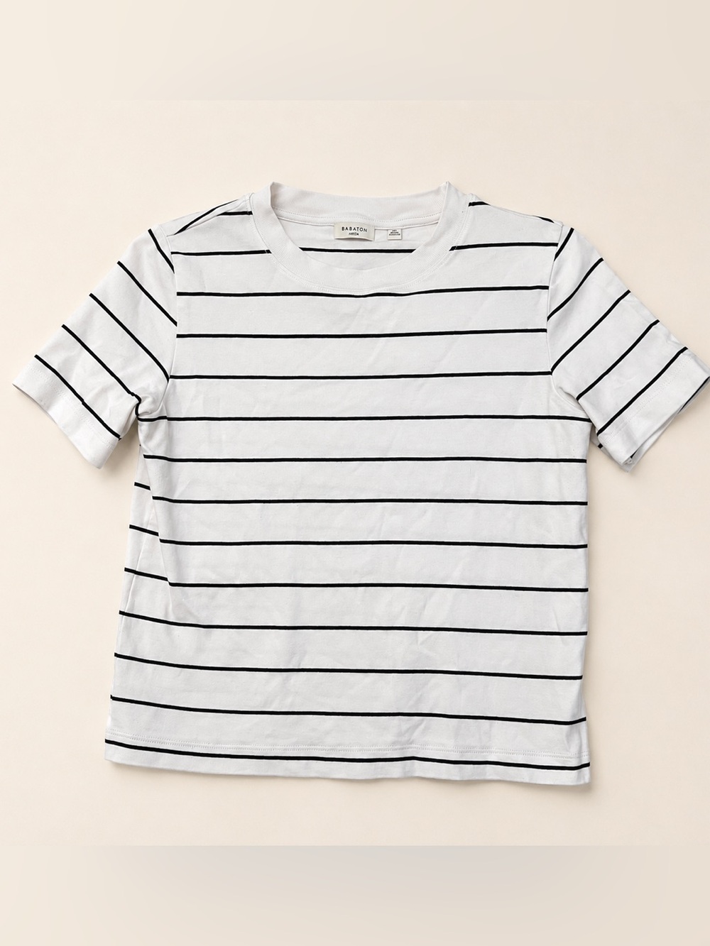 Babaton White and Black Striped Crew Tee